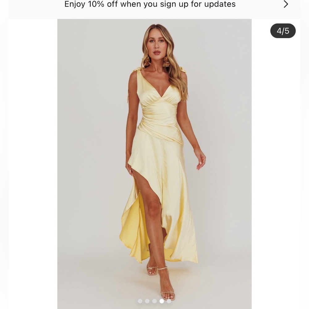 Selfie Leslie Aquila Tied Shoulder High-Low Hem Dress Lemon— Size Small.
